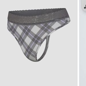 Savage X Fenty Gray Plaid Lace Trim Thong Panties    *Bundle Is Best Deal*